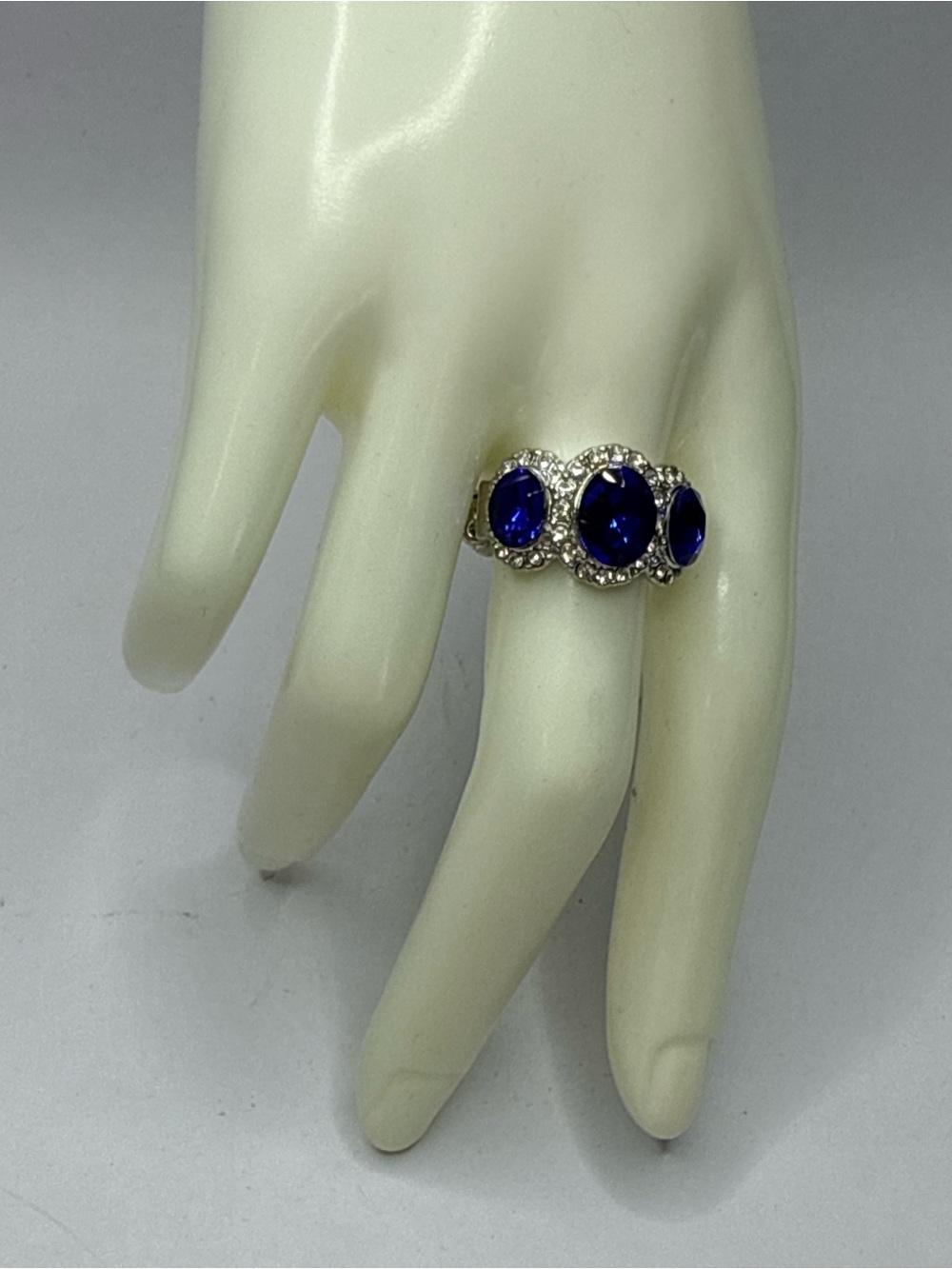 Paparazzi Adjustable Sapphire style Blue Triple Stone Halo Ring